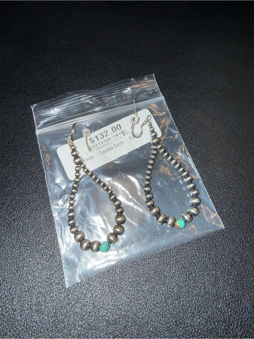 Sterling Silver Beaded Teardrop Earrings with Turquoise Accent